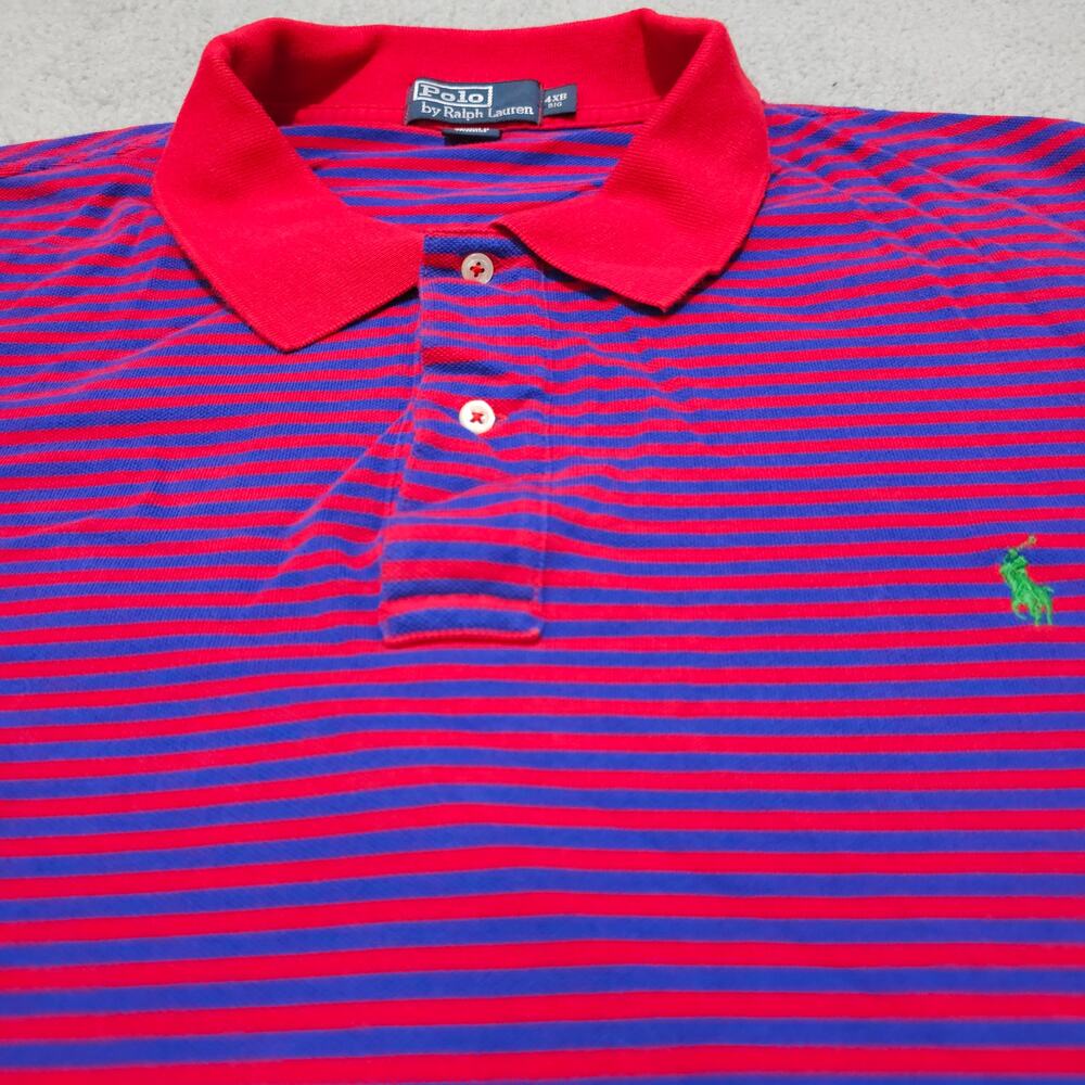 Polo Ralph Lauren Shirt Mens 4XB Big Red Blue Striped Pony Logo Polo 4XL